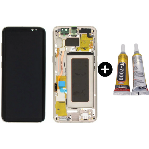 Samsung Galaxy S8 Sm-G950 Uyumlu Çıtalı Yan Sanayidir Lcd Ekran Dokunmatik Gold + B7000