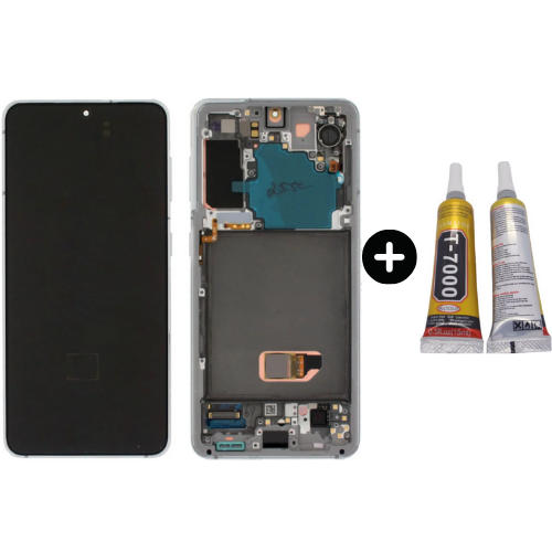 Samsung Galaxy S21 Sm-G991 Uyumlu Çıtalı A Kalite Lcd Ekran Dokunmatik Beyaz + B7000