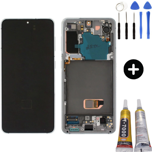 Samsung Galaxy S21 Sm-G991 Uyumlu Çıtalı Oled Lcd Ekran Dokunmatik Beyaz + Montaj Seti