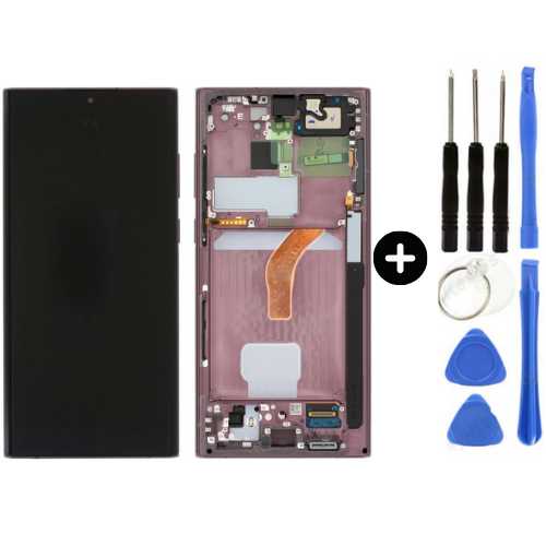 Samsung Galaxy S22 Ultra Sm-S908 Uyumlu Çıtalı A Kalite Lcd Ekran Dokunmatik Kırmızı + Tamir Seti