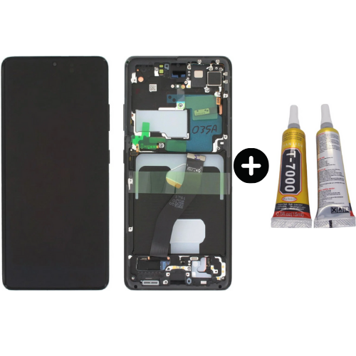 Samsung Galaxy S21 Ultra Sm-G998 Uyumlu Çıtalı (Yan Sanayidir) Lcd Ekran Dokunmatik Siyah + B7000