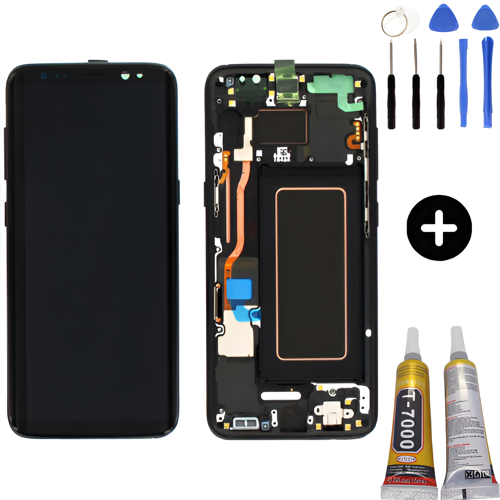 Samsung Galaxy S8 Sm-G950 Uyumlu Çıtalı Yan Sanayidir Lcd Ekran Dokunmatik Siyah + Montaj Seti