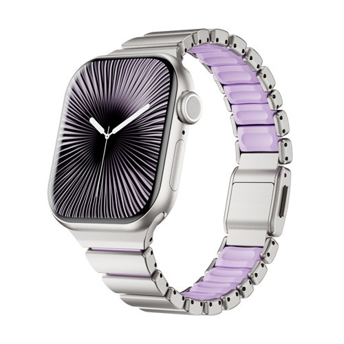 Apple Watch 38Mm Uyumlu Kordon Premium Metal Kasa Silikon İç Kısım Tasarım Gümüş-Lila