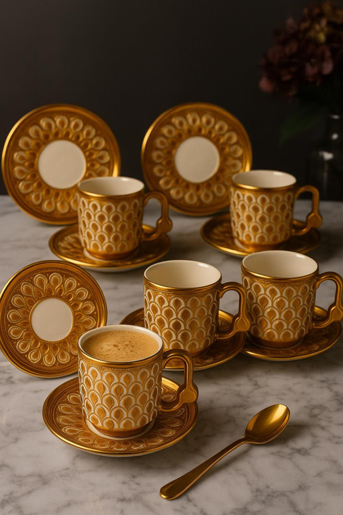 Gold Desenli 6’lı Porselen Kahve Fincan Seti 50 ml