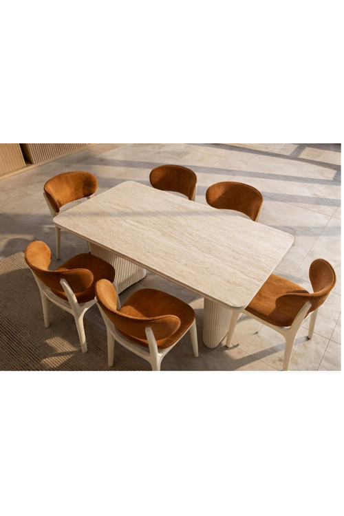 Lüks Mermer Desenli Yemek Masası Ve Sandalye Takımı | 4 Kişilik Modern Set