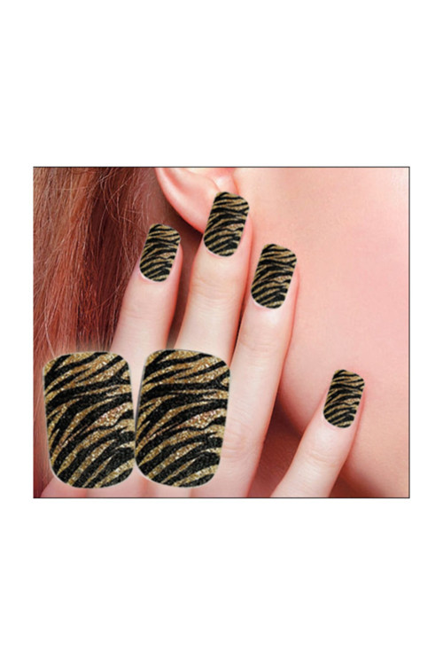 Takma Tırnak Altın Simli Zebra Desen
