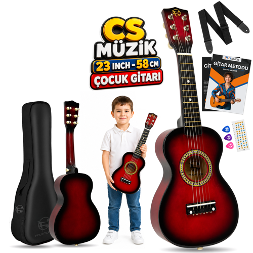 Loki T-80RD 6 Telli Kırmızı Çocuk Gitarı Gerçek Ağaç