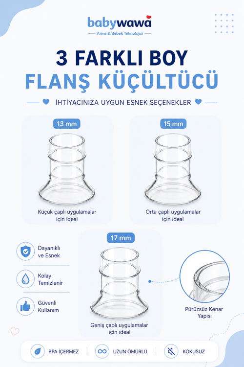 Göğüs Pompası Kalkanı Silikon Flanş Küçültücü 13-15-17mm