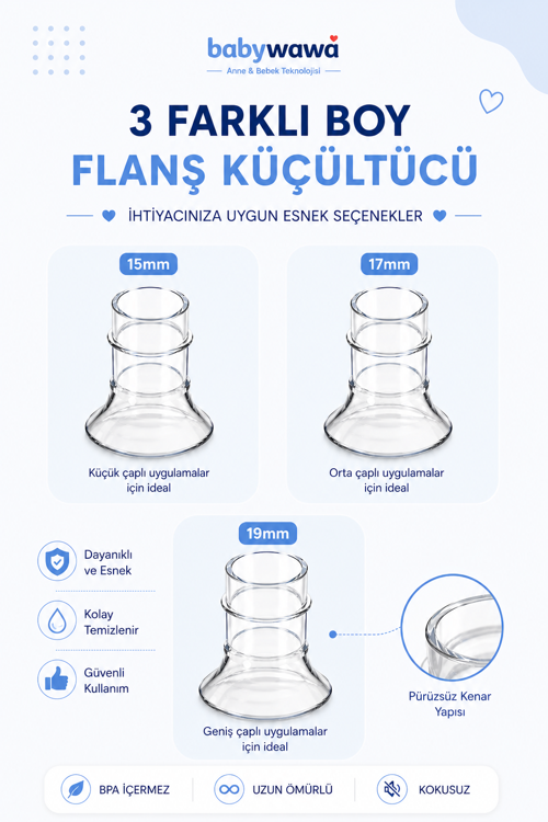 Göğüs Pompası Kalkanı Silikon Flanş Küçültücü 15-17-19mm