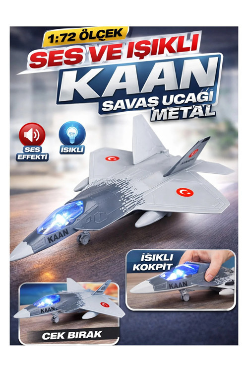 KAAN 5. Nesil Savaş Uçağı Oyuncak 23 cm Metal Işıklı Sesli Çek Bırak Jet Uçak Modeli