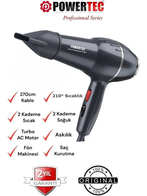 TR-801 Profesyonel Saç Kurutma & Fön Makinesi Antrasit Silver