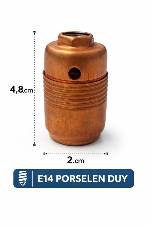 E14 Metal Dişli Bakır Duy - Porselen İç Yapılı Dekoratif Metal Vintage Lamba Duyu
