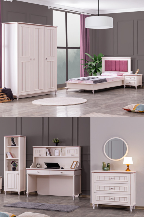Ezgi Genç Odası - 3 Kapılı Dolap, Karyola, Komodin, Masa, Şifonyer, Kitaplık