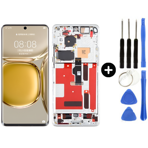 Huawei P50 Pro Jad-Al50 Jad-Lx9 Jad-Al00 Uyumlu Çıtalı Servis Lcd Ekran Dokunmatik Beyaz + Tamir Seti