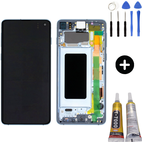 Samsung Galaxy S10 Sm-G973 Uyumlu Çıtalı Lcd Ekran Dokunmatik Mavi + Montaj Seti