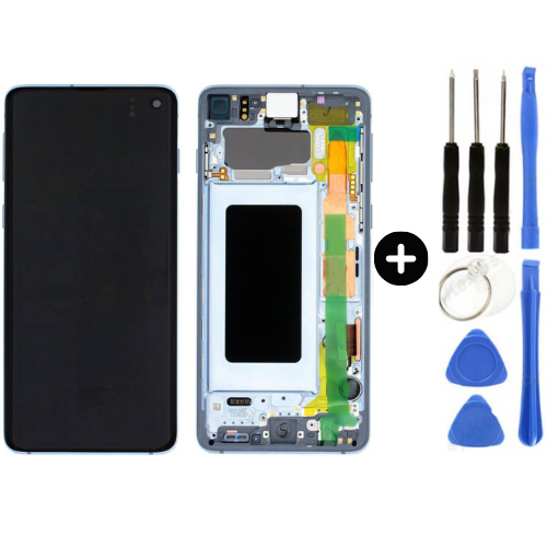 Samsung Galaxy S10 Sm-G973 Uyumlu Çıtalı Servis Lcd Ekran Dokunmatik Mavi + Tamir Seti