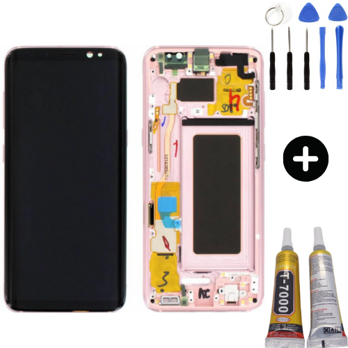 Samsung Galaxy S8 Sm-G950 Uyumlu Çıtalı Hk Lcd Ekran Dokunmatik Pembe + Montaj Seti