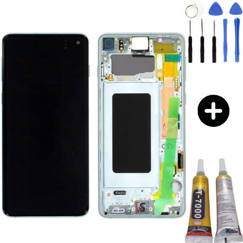 Samsung Galaxy S10 Sm-G973 Uyumlu Çıtalı A Kalite Lcd Ekran Dokunmatik Yeşil + Montaj Seti
