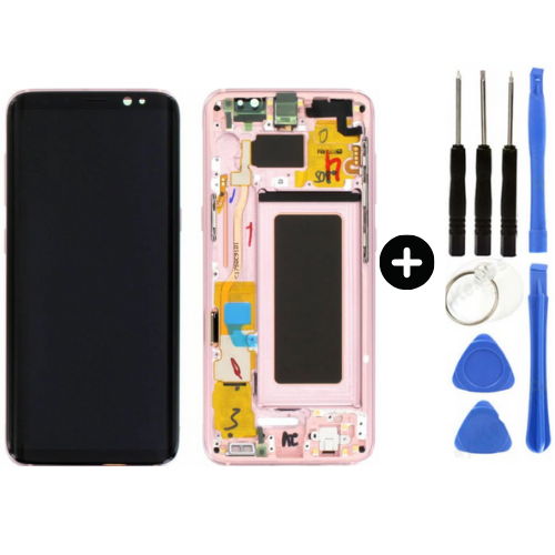 Samsung Galaxy S8 Sm-G950 Uyumlu Çıtalı A Kalite Lcd Ekran Dokunmatik Pembe + Tamir Seti