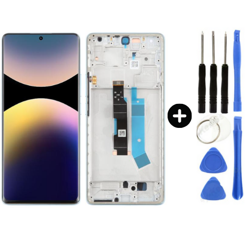 Xiaomi Redmi Note 14 Pro 4G Uyumlu Çıtalı Oled Lcd Ekran Dokunmatik Mavi + Tamir Seti