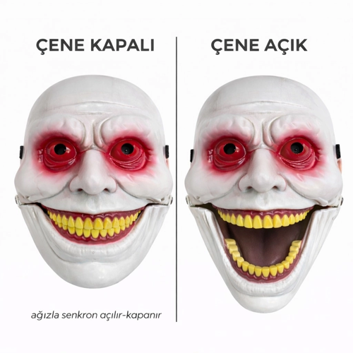Hareketli Çene Mekanizmalı Korku Maskesi Kırmızı