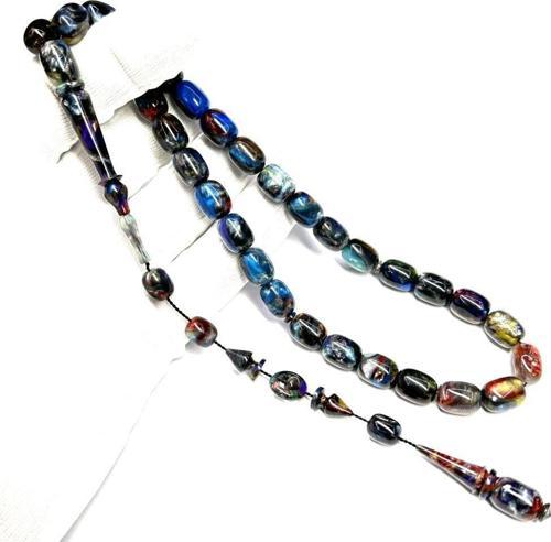 Usta Sikkeli Sistemli Sim Yaldızlı Multicolor (Space Stone Malzeme) Kapsül Model 9-12mm Hareli Sıkma Kehribar Tesbih
