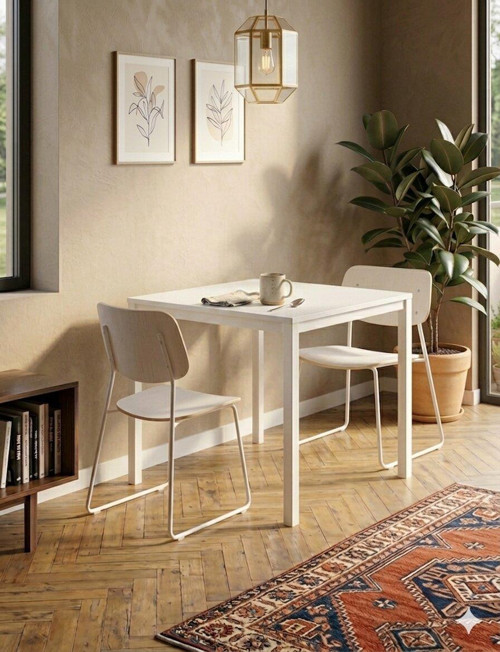 Minimal Tasarım Yemek Masası 72x88 cm – Beyaz Metal Gövde & Beyaz Tabla