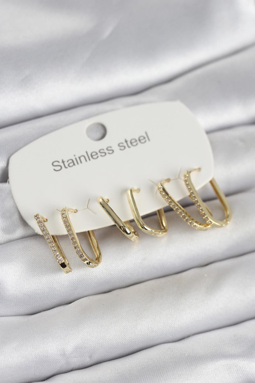 Gold Renk 6'lı Set Geometrik Şekilli Kadın Küpe (316L Çelik)