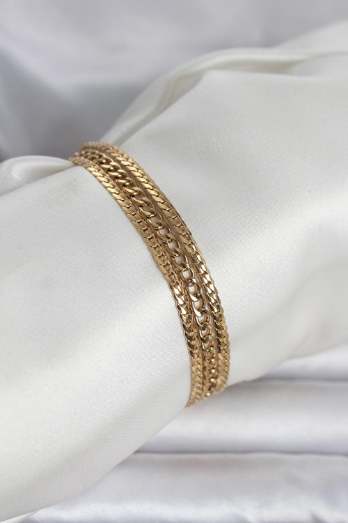 Gold Renk 3'lü Kadın Bileklik (316L Çelik)