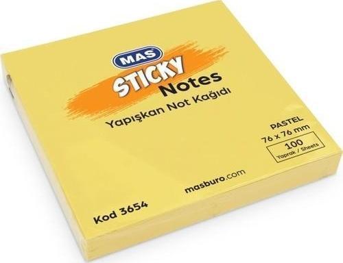 3654 Pastel Sarı 100 Yaprak Yapışkanlı Not Kağıdı 76 x 76 mm
