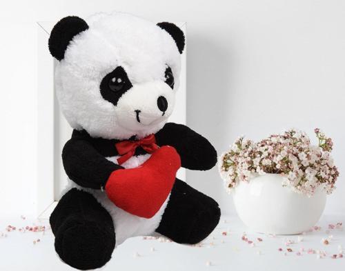 Elinde Kalp Tutan Sevimli Peluş Panda 35 cm.