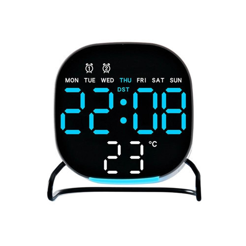 Dijital LED Siyah Masa Saati Alarm Beyaz Derece 3 Kademe Işık, USB Destekli Modern Gece Lambalı Saat