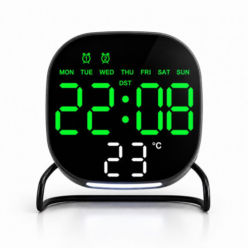 Dijital Yeşil LED Siyah Masa Saati Alarm Beyaz Derece 3 Kademe Işık, USB Destekli Modern Gece Lambalı Saat