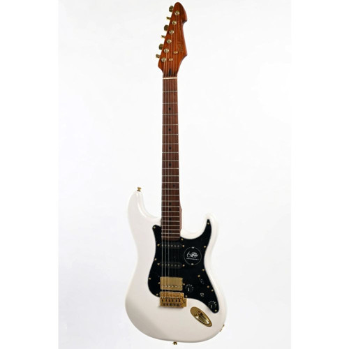 Raptor Lightning Bolt ST 60th HSS Stratocaster Elektro Gitar (Gold Hardware - Olympic White)