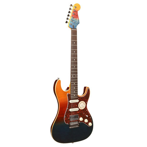 SuperStrat HSS Elektro Gitar Quilted Orange Blue Burst