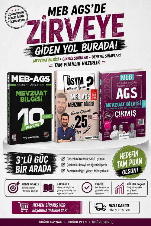Dizgi Kitap 2026 MEB AGS Mevzuat Bilgisi Çıkmış Sorular & MEB AGS Mevzuat Bilgisi Deneme Evp Akademi Seti