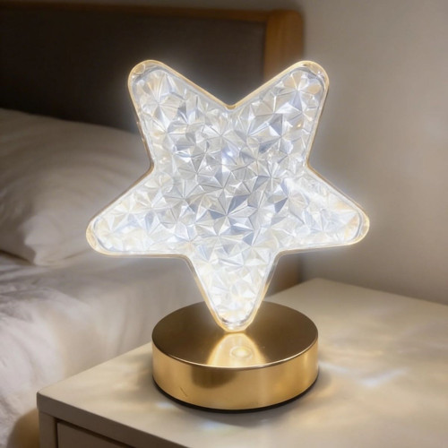 Yıldız Model Kristal LED Masa Lambası – Dokunmatik, 3 Renk Işık Modlu, Şarjlı Mini Dekoratif Gece Lambası (2818)