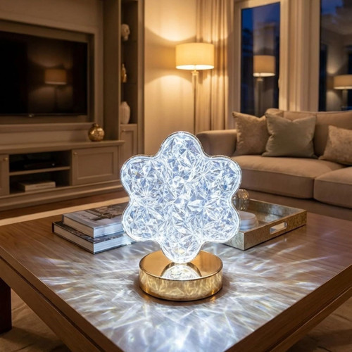 Çiçek Model Kristal LED Masa Lambası – Dokunmatik, 3 Renk Işık Modlu, Şarjlı Mini Dekoratif Gece Lambası (2818)