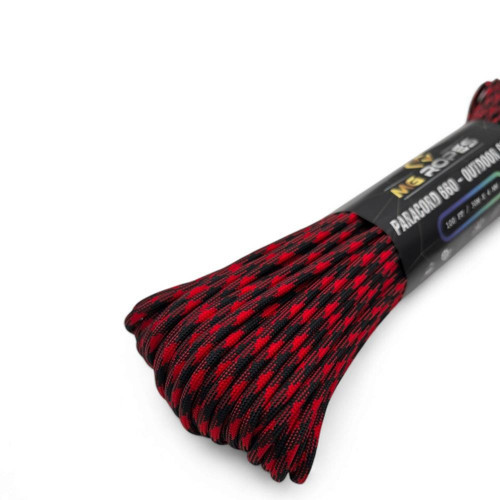Bileklik ve Outdoor Polyester Paracord İp 660 LB 4 mm 30 Metre Kırmızı Siyah