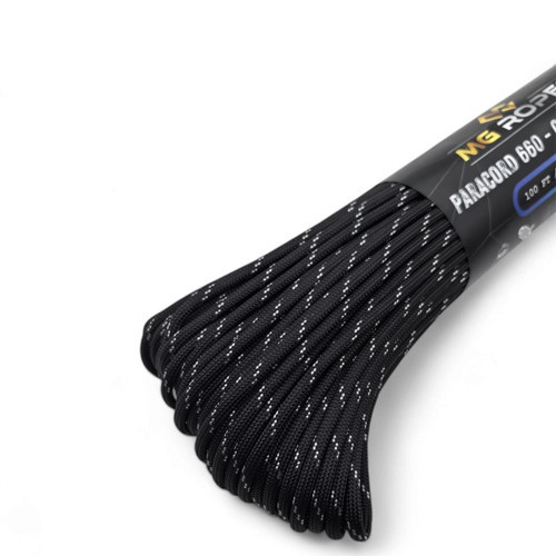 Polyester Paracord İp 4 mm Beyaz Desenli Siyah Renk 30 Metre