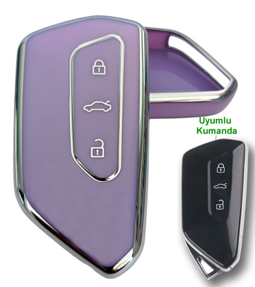 Volkswagen Golf 8 Seat Cupra Skoda Octavia Uyumlu Kumanda Anahtar Kılıfı Oto Anahtarlık Lila