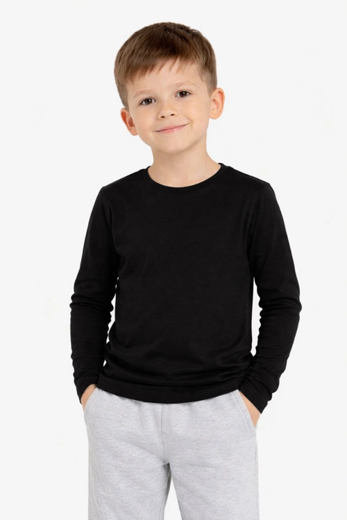 Erkek Çocuk Basic Uzun Kollu Tişört Okul Günlük Rahat T-Shirt - Siyah