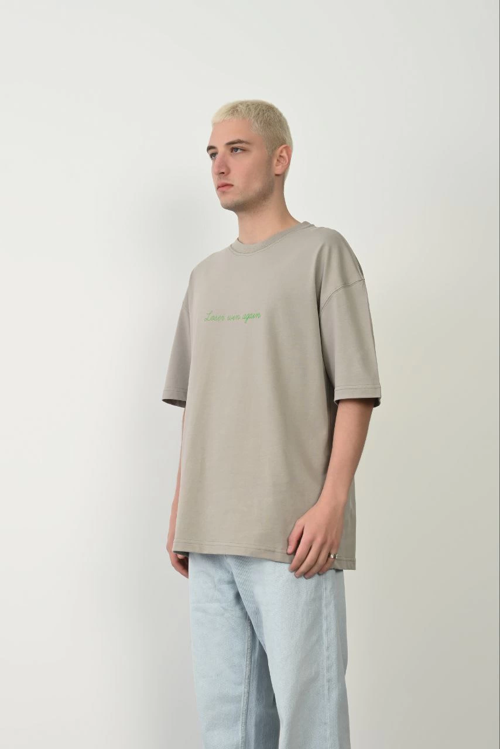 Erkek Baskılı T-Shirt Kısa Kol Bisiklet Yaka Rahat Kalıp Tişört - Boyalı Gri