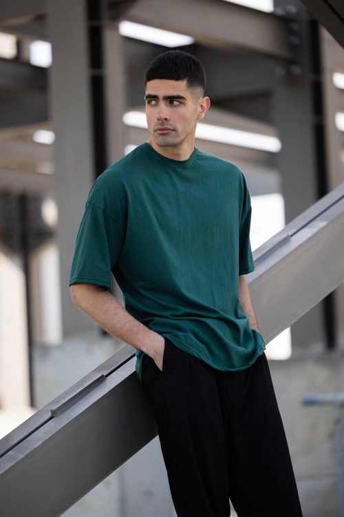 Erkek Düz T-Shirt Kısa Kol Bisiklet Yaka Regular Fit Rahat Kalıp Günlük Tişört - Haki
