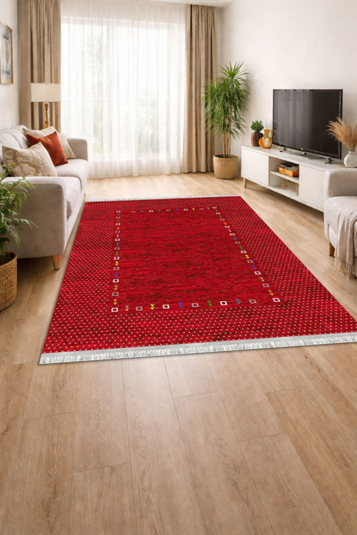 Kaymaz Dot Taban Dijital Baskılı Yıkanabilir Leke Tutmayan Salon Halısı Yolluk
