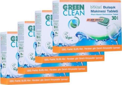  green Clean Bitkisel Bulaşık Makinesi Tableti 30' Lu 4'lü Set