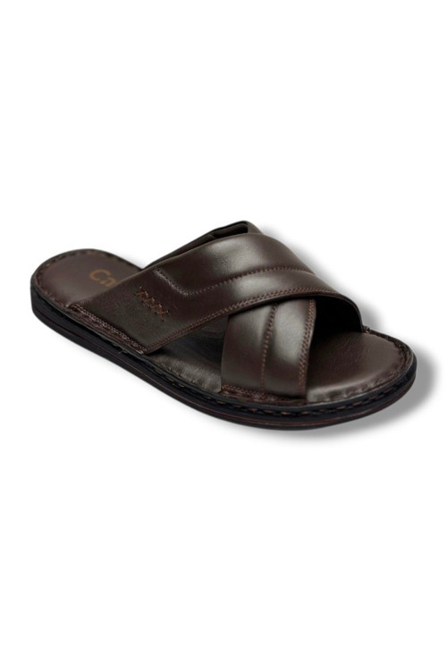 170-26 Hakiki Deri Ultra Soft Çapraz Bant Anatomik Erkek Terlik 40-47
