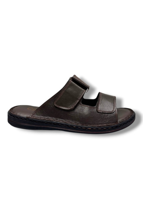 182-26 Hakiki Deri Ultra Soft Çift Bant Cırtlı Anatomik Erkek Terlik 40-47