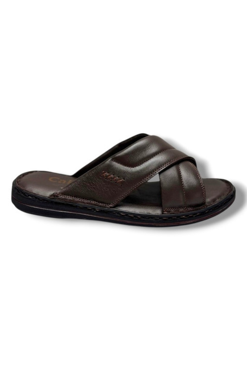 170-26 Hakiki Deri Ultra Soft Çapraz Bant Anatomik Erkek Terlik 40-47