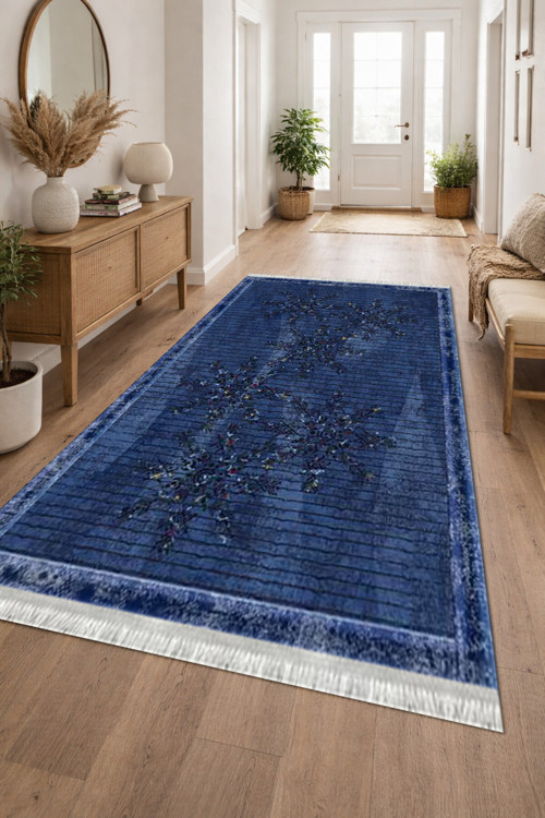 Kaymaz Dot Taban Dijital Baskılı Yıkanabilir Leke Tutmayan Salon Halısı Yolluk